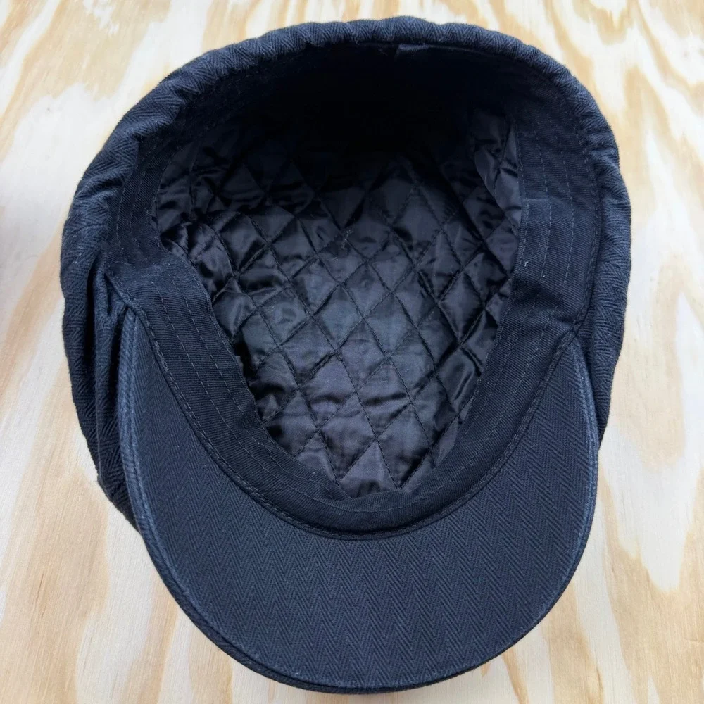 Dropkick Murphys Mens Black Herringbone Newsboy Cap Quilted Flat Hat Shamrock